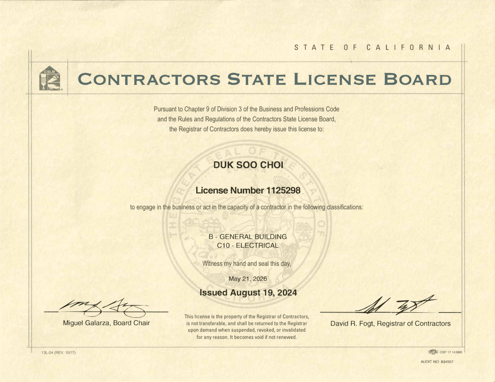 CSLB License
(B & C-10)